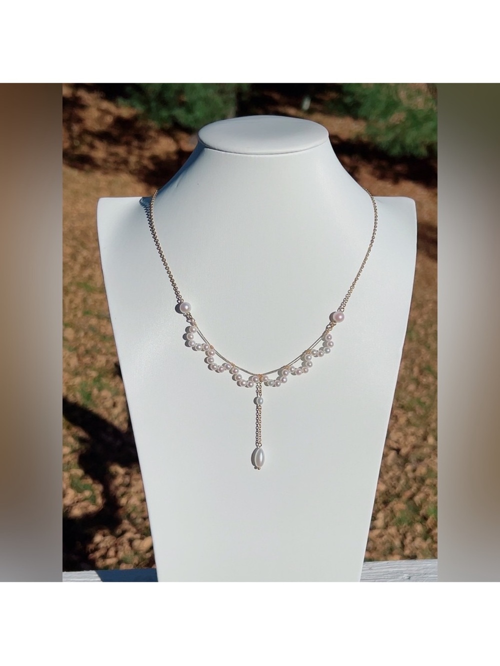 Pearl Dangle Chain Necklace - White Pearls